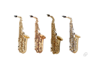 Saxophones from Selmer, Bach, Bundy, Jupiter, Yamaha, and Gemeinhardt.